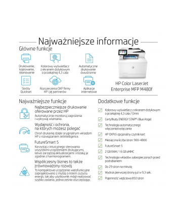 no name HP Color LaserJet Enterprise Urządzenie wielofunkcyjne M480f, W kolorze, Drukarka do Firma, Drukowanie, kopiowanie, skanowanie, faksowanie, Niewielkie wymiary; nr 1