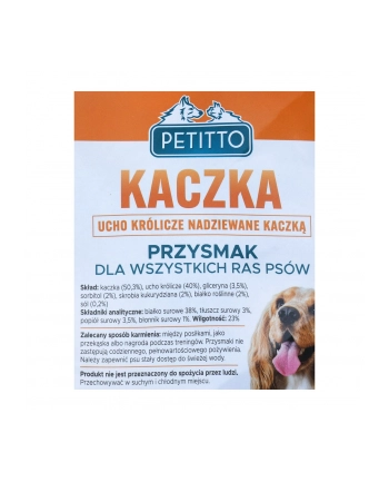 PETITTO Ucho królicze nadziewane kaczką 500G