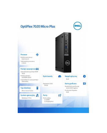 dell Komputer Optiplex Plus MFF/Core i5-14500/16GB/512GB SSD/Integrated/WLAN + BT/Wireless Kb ' Mouse/W11Pro/vPro