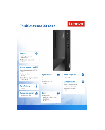 lenovo Komputer ThinkCentre Neo 50t G4 TWR 12JB000NPB W11Pro i7-13700/16GB/512GB/INT/DVD/3YRS OS