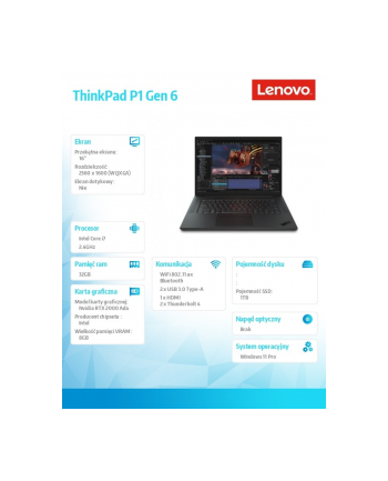 lenovo Notebook ThinkPad P1 G6 21FV000YPB W11Pro i7-13700H/32GB/1TB/RTX Ada 2000 8GB/16.0 WQXGA/Black/3YRS Premier Support + CO2 Offset