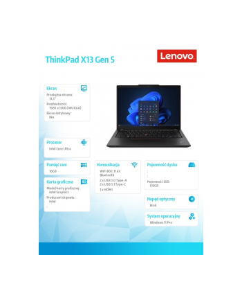 lenovo Ultrabook ThinkPad X13 G5 21LU000QPB W11Pro Ultra 5 125U/16GB/512GB/INT/13.3 WUXGA/Black/3YRS Premier Support + CO2 Offset