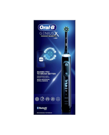 braun Oral-B Genius X , Dorosły, Oscylacyjna szczoteczka do zębów, Codzienna pielęgnacja, Pielęgnacja dziąseł, Wrażliwy, Wybielanie, Czarny, 2 min, Czarny