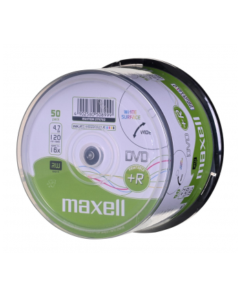 MAXELL DVD+R 4,7GB, 50 szt  w opakowaniu cake (szpindel) Prędkość zapisu 16X, 120 min  Płyty do nadruku atramentowego Przeznaczenie Multimedia