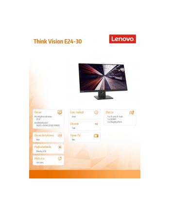 lenovo Monitor ThinkVision 23.8 cali E24-30 63EDMAT2(wersja europejska)