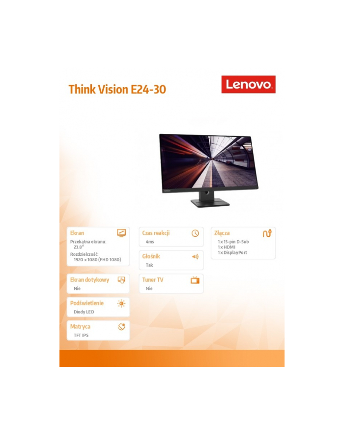 lenovo Monitor ThinkVision 23.8 cali E24-30 63EDMAT2(wersja europejska) główny