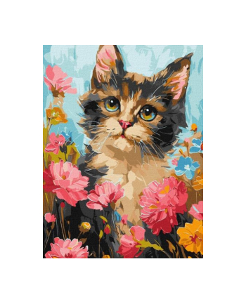 ideyka Malowanie po numerach 30x40cm Puszysty kot w kwiatach
