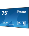 iiyama Monitor 75 cali LH7575UHS-B1AG, 24/7,IPS,ANDROID.11,4K,500cd/m2,WiFi,3xHDMI,DP,Daisy/Chain,2xUSB,2x10W,RJ45,iiSignage2,FailOver,SDM,4GB/32GB,metal,PIO - nr 39