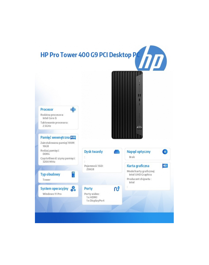 hp inc. Komputer 400 TWR G9 i5-13500/256GB/16GB/W11P      881J7EA główny