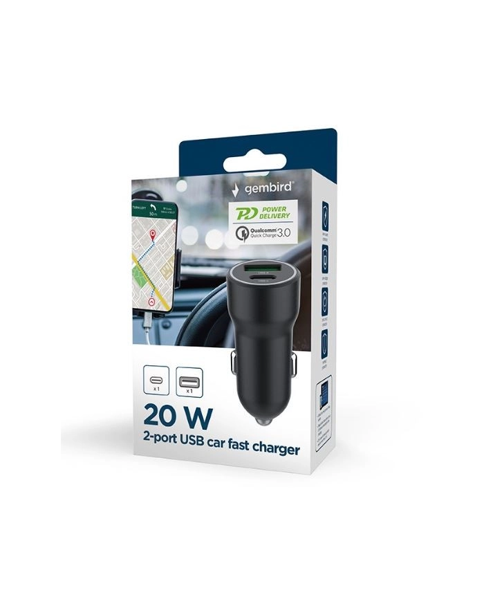 GEMBIRD Szybka ładowarka samochodowa 2x USB Type-C PD 20W czarna główny