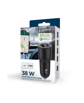 GEMBIRD Szybka ładowarka samochodowa 2x USB Type-C PD 38W czarna