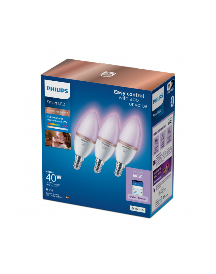 Philips Smart LED Żarówka E14 C37 4,9 W (40 W), kolorowe światło, 3 szt. (929002448836) główny