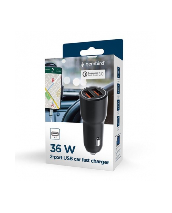 GEMBIRD Szybka ładowarka samochodowa 2x USB QC3.0 36W czarna