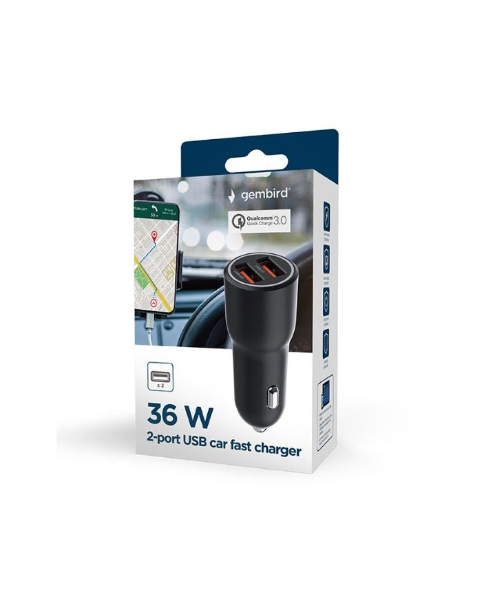 GEMBIRD Szybka ładowarka samochodowa 2x USB QC3.0 36W czarna główny