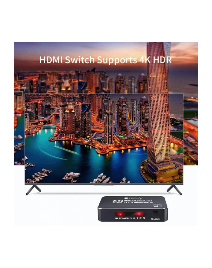 TECHLY Przełącznik HDMI 2.0b 3w1 4K HDR HDCP2.2 z pilotem główny