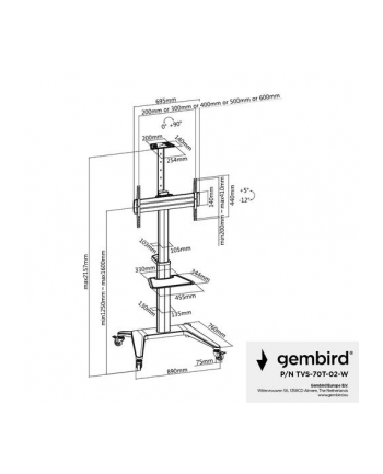 gembird Stojak Aluminiowy pod telewizor mobilny biały 37-70 cali