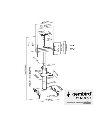 gembird Stojak pod telewizor aluminiowy mobilny 37-70 cali Czarny nr 1