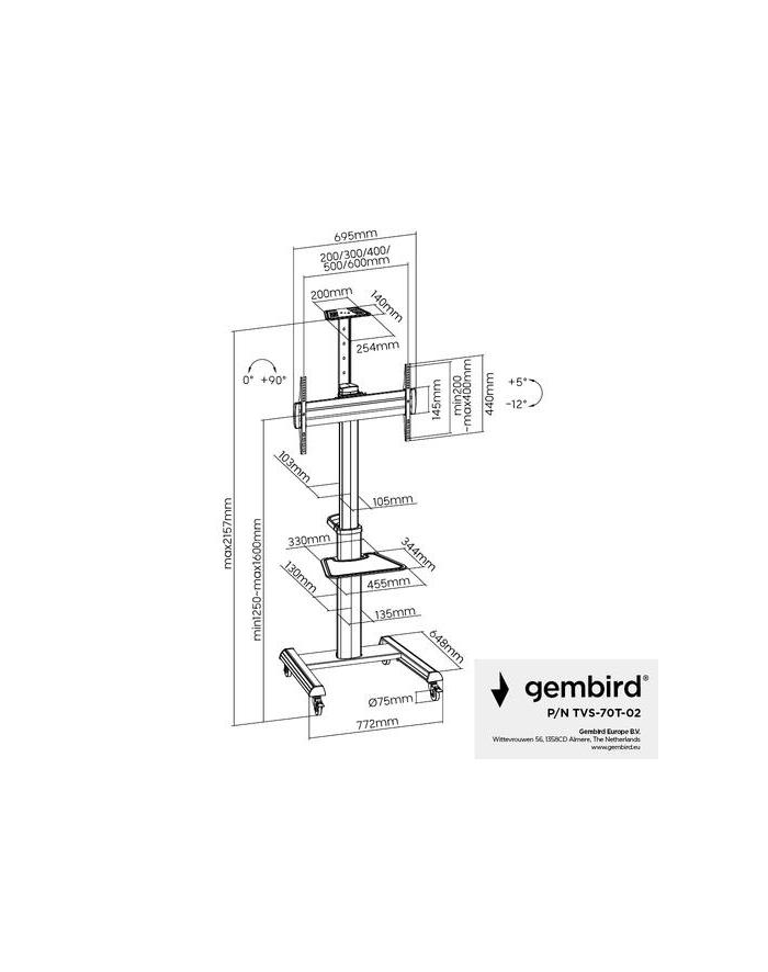 gembird Stojak pod telewizor aluminiowy mobilny 37-70 cali Czarny główny