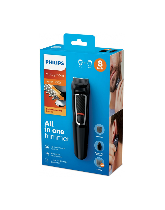 Philips | MG3730/15 | Trymer do twarzy i włosów 8 w 1 | Bezprzewodowy | Liczba stopni długości | Czarny główny