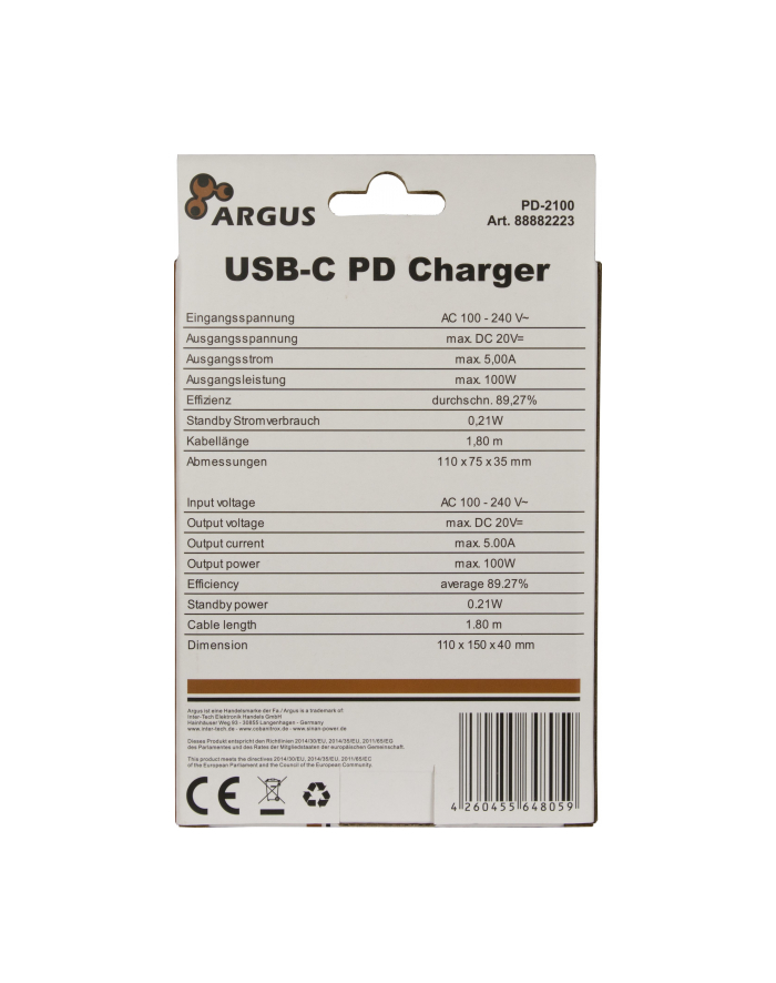 Inter-Tech Zasilacz do laptopa Argus PD-2100 USB Typ-C PD Ladegerät 1 (88882223) główny