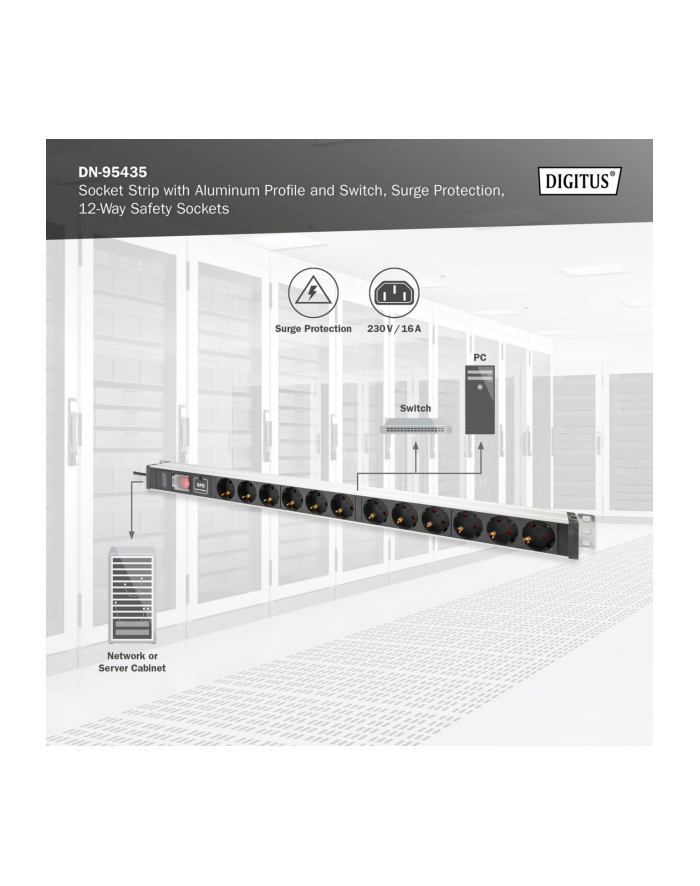 Digitus ZUB 1HE Aluminium PDU Rack Mount 50/60Hz (DN95435) główny