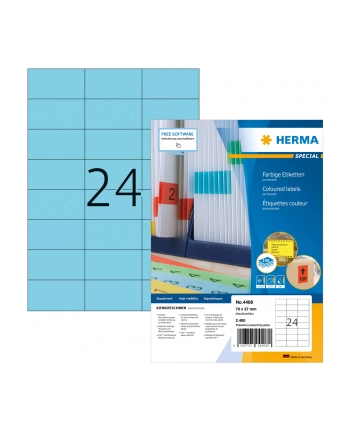 Herma Etykiety kolorowe 4408 A4 samoprzylepne 70 x 37mm papier matowy niebieski 2400 szt 4408