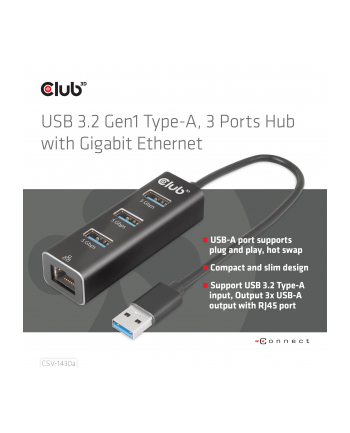 Club 3D Club3D Rozbočovač, USB-A 3.2 Gen1 na 3x USB 3.1, Gigabit Ethernet