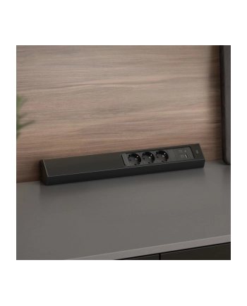 Bachmann CASIA 2 3-way power strip + USB charger, long, wall or corner mounting (Kolor: CZARNY, 2 meter cable, 1x USB-A, 1x USB-C)