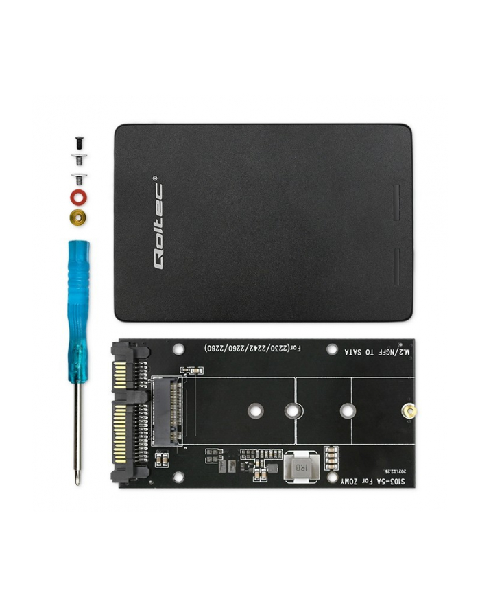 qoltec Adapter na dysk M.2 SSD | SATA NGFF do SATA III | 2TB | Super    speed 6Gb/s | Czarny główny