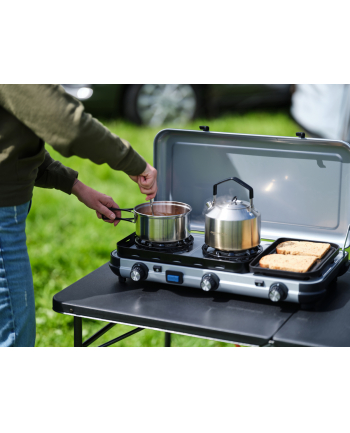 Campingaz Camping Kitchen 2 Multi Cook, gas cooker (grey, 2 hobs 2x 1.8 kW + grill plate 0.9 kW)