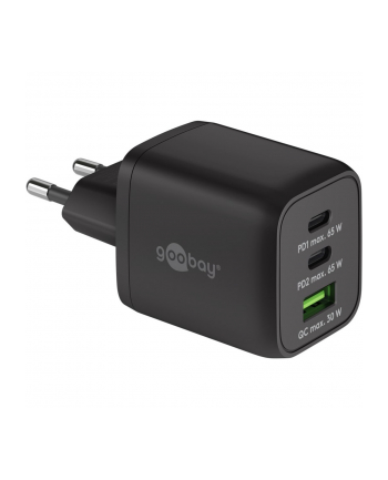 goobay USB-C PD multiport fast charger Nano 65 Watt (Kolor: CZARNY, 1x USB-A, 2x USB-C PD, GaN technology)