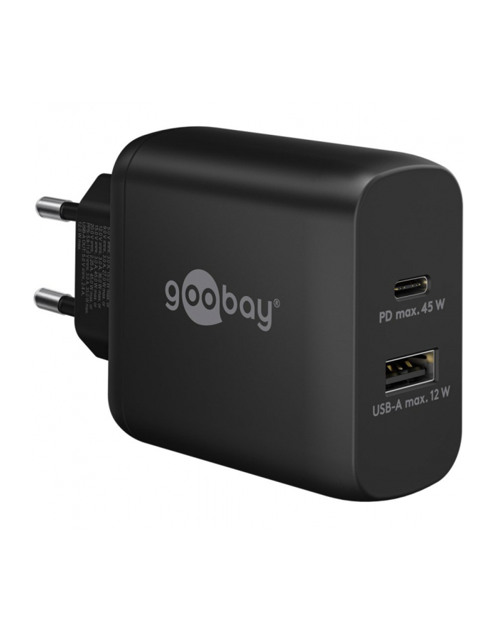 goobay USB-C PD dual fast charger 45 watts (Kolor: CZARNY, 1x USB-A, 1x USB-C PD, GaN technology) główny