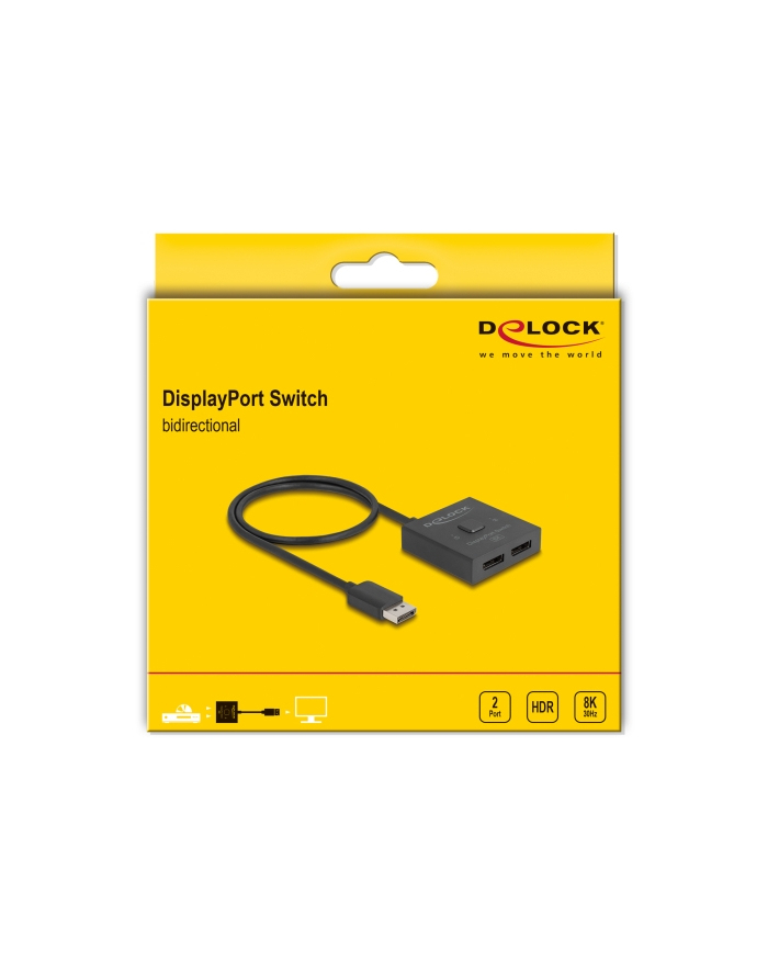 DeLOCK DisplayPort Switch 2 > 1 bidirectional 8K (Kolor: CZARNY, 50cm) główny