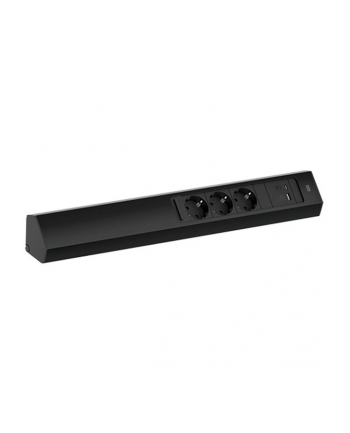 Bachmann CASIA 2 3-way power strip + USB charger, long, wall or corner mounting (Kolor: CZARNY, 2 meter cable, 1x USB-A, 1x USB-C)