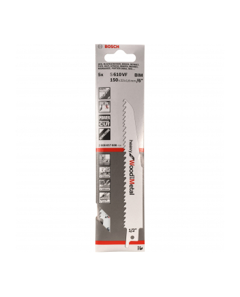 bosch powertools Bosch sabre saw blade S 610 VF Heavy for Wood and Metal, 5 pieces (length 150 mm)