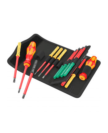 Wera Kraftform Kompakt VD-E 17 Universal 1 Tool Finder, 17 pieces, screwdriver (red/yellow, incl. 2 plug-in handles, VD-E interchangeable blades)