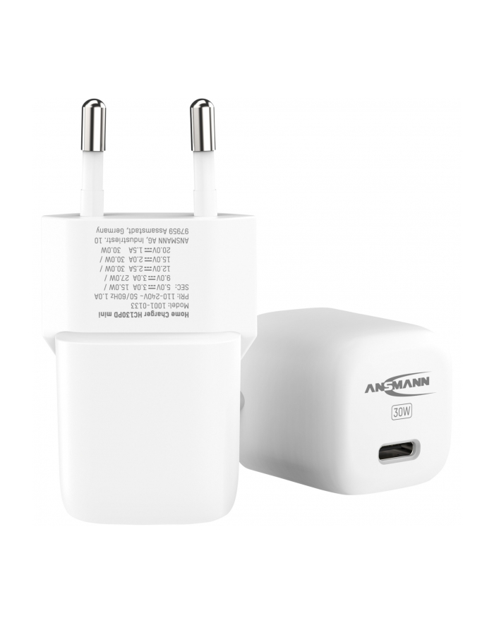 Ansmann Home Charger HC130PD-mini, 30 Watt, charger (Kolor: BIAŁY, 1x USB-C, GaN, PowerDelivery, Multisafe technology) główny