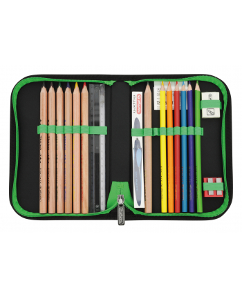 Herlitz primary school backpack SoftLight, school bag (Kolor: CZARNY/green, school pencil case with 16 parts, lazy bag, sports bag, 1x Velcro application, 1 felt pendant ''turtle'')