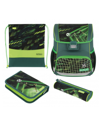 Herlitz school bag Loop (dark green/light green, school pencil case with 16 parts, oval lazy bag, sports bag)