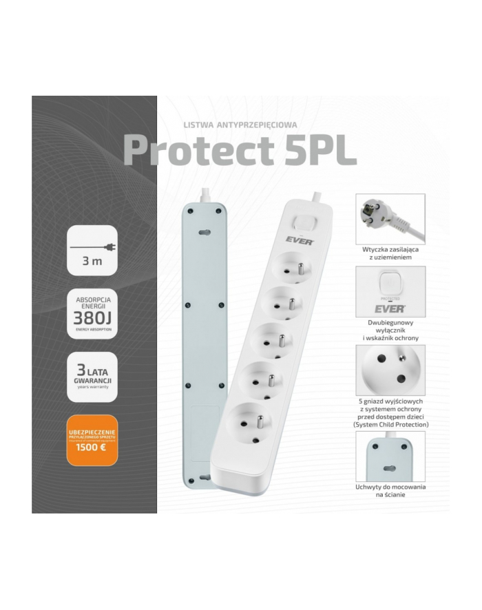 ever Listwa zasilająca PROTECT 5PL 3M T/LZ12-PRO030/0000 główny