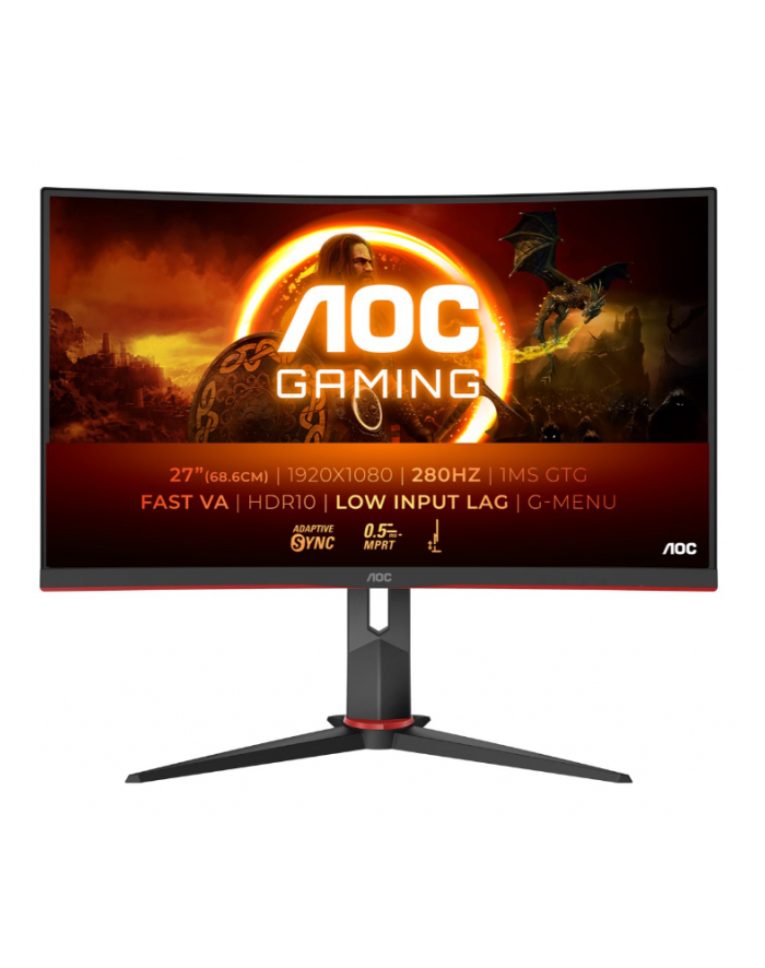 aoc Monitor C27G2Z3 27 cali Zakrzywiony Fast VA 280Hz HDMIx2 DP HAS główny