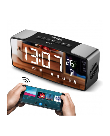 Radiobudzik bluetooth GreenBlue, FM, aux-in, 6W, temperatura, alarm, zegar, akumulator 2200mAh, GB200