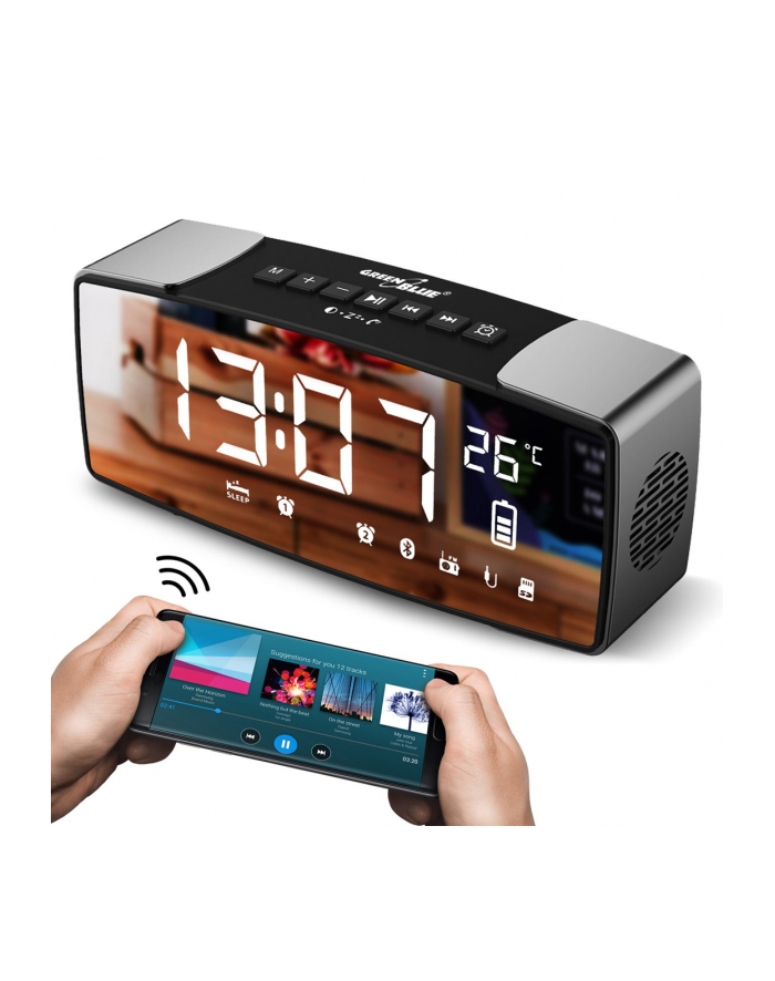 Radiobudzik bluetooth GreenBlue, FM, aux-in, 6W, temperatura, alarm, zegar, akumulator 2200mAh, GB200 główny