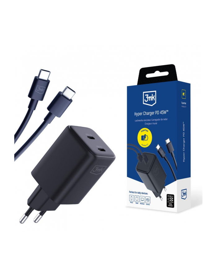 3mk pczerwonyection Ładowarka sieciowa 3mk Hyper Charger PD 45W+USB Cable C to C Black główny