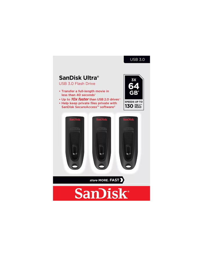 Sandisk 3x64GB Ultra (USB 3.0) 130MB/s (zestaw 3 szt.) (SDCZ48064GG46T) główny