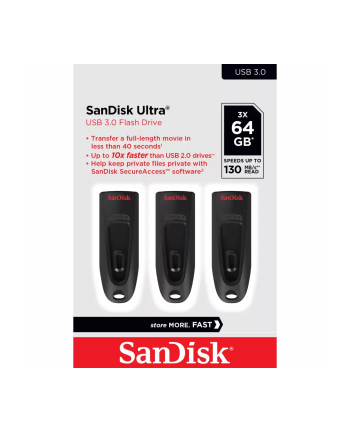 Sandisk 3x64GB Ultra (USB 3.0) 130MB/s (zestaw 3 szt.) (SDCZ48064GG46T) nr 1