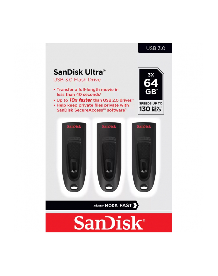 Sandisk 3x64GB Ultra (USB 3.0) 130MB/s (zestaw 3 szt.) (SDCZ48064GG46T) główny
