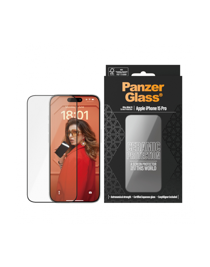 Panzerglass Ceramic Protection - szkło ceramiczne do iPhone 15 Pro czarna ramka główny