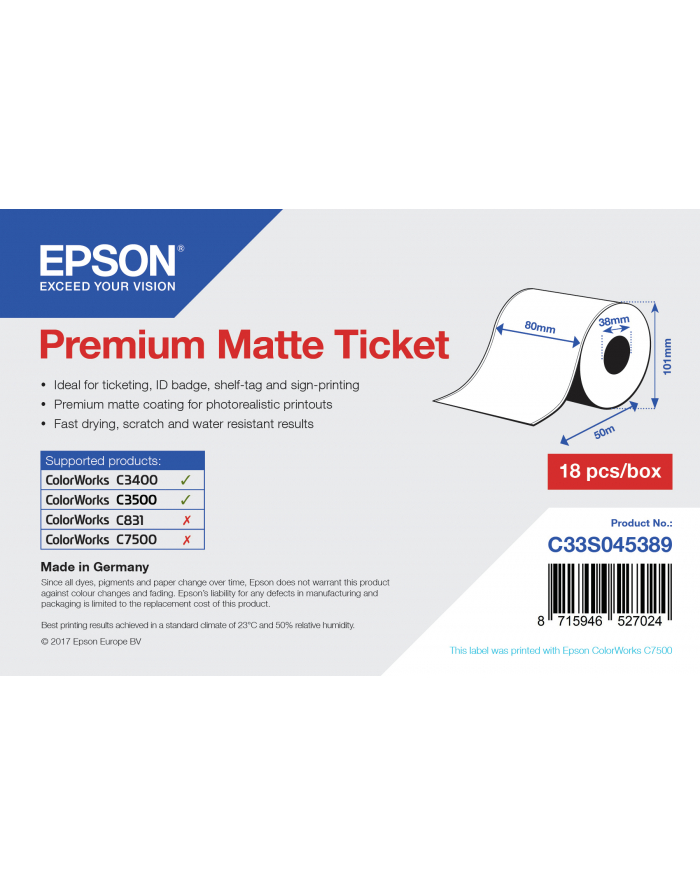 epson Premium Matte Ticket - Roll: 80mm x 50m główny
