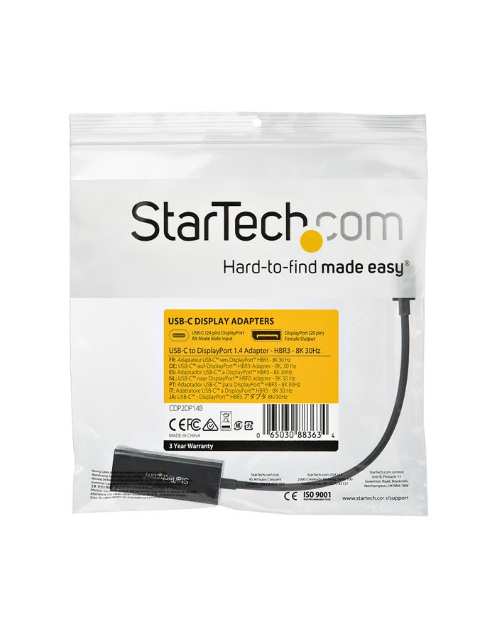 startech USBC TO DISPLAYPORT ADAPTER 8K/8K 30HZ - HBR3 ADAPTER główny